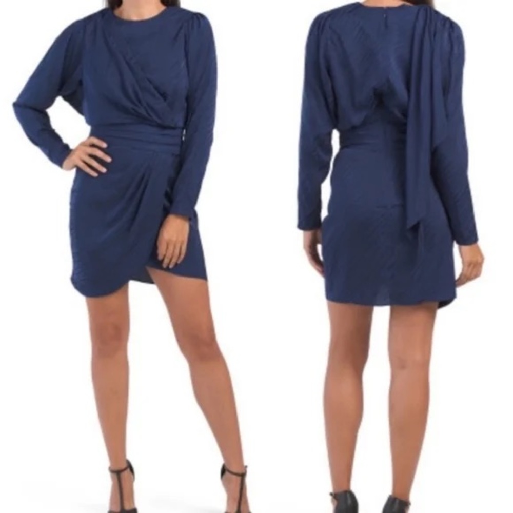 RONNY KOBO Shanaya Drape Mini Dress in Navy Zebra NWOT SZ Large
